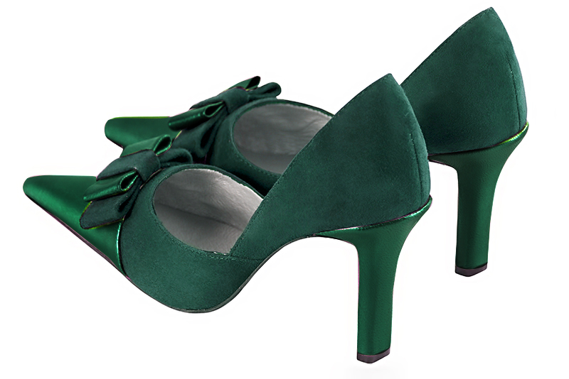 Emerald green women's open arch dress pumps. Pointed toe. Very high slim heel - Florence KOOIJMAN